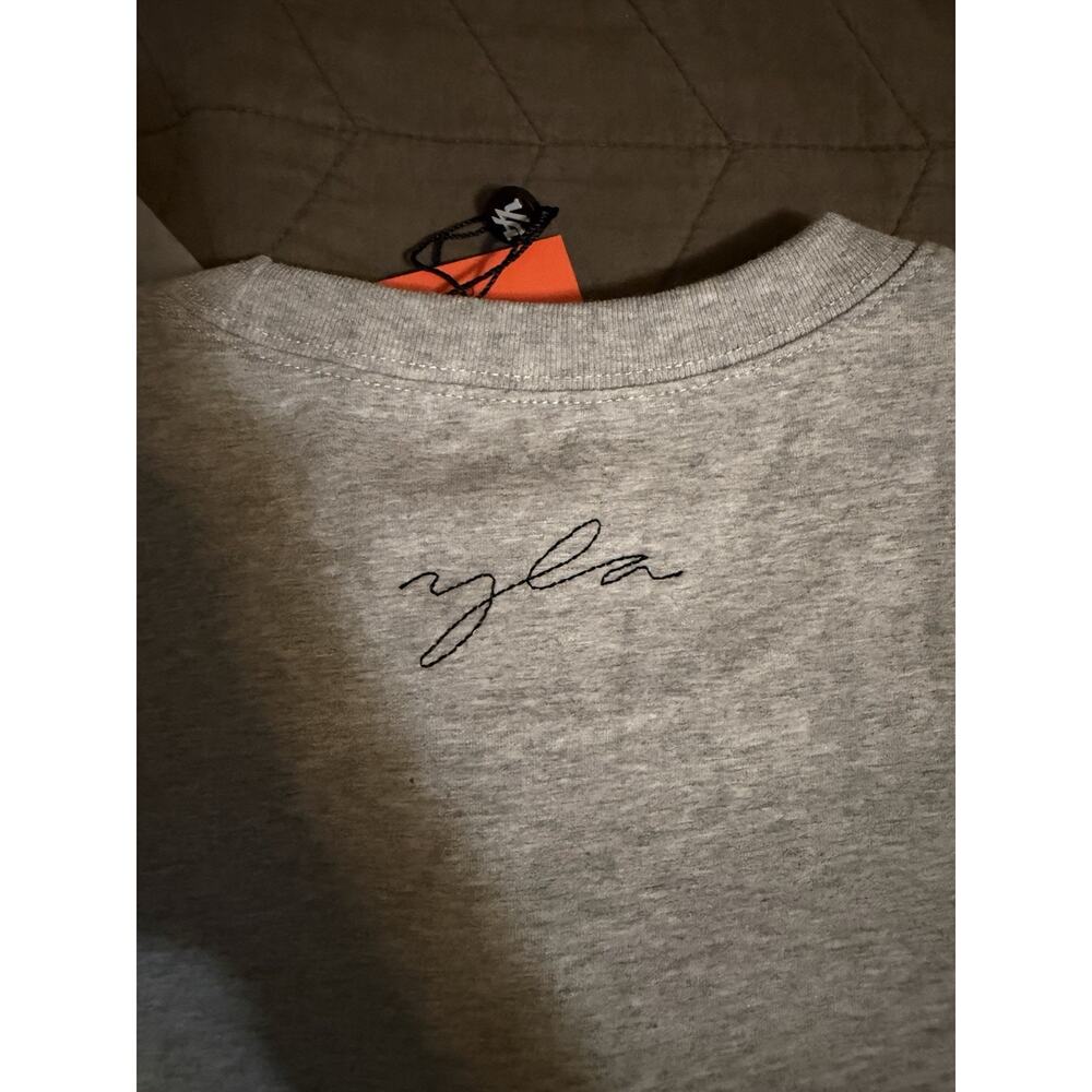 YoungLA Gray Long Sleeve Logo T-Shirt Men's S Crew Neck Solid Regular Fit - Picture 5 of 5
